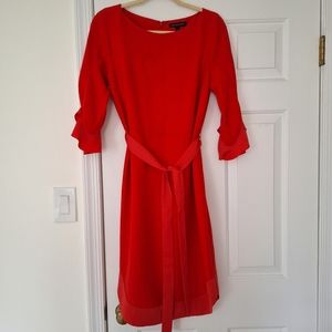 Banana Republic Woman's Midi Flounce Sleeve Tie-Waist Two-Tone Size 4 Coral Red